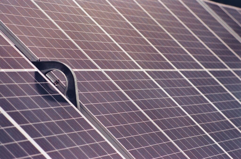 Detailed view of solar panels harnessing clean energy through photovoltaic technology.
